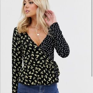 ASOS Wrap Top in Floral Spot Mixed Print